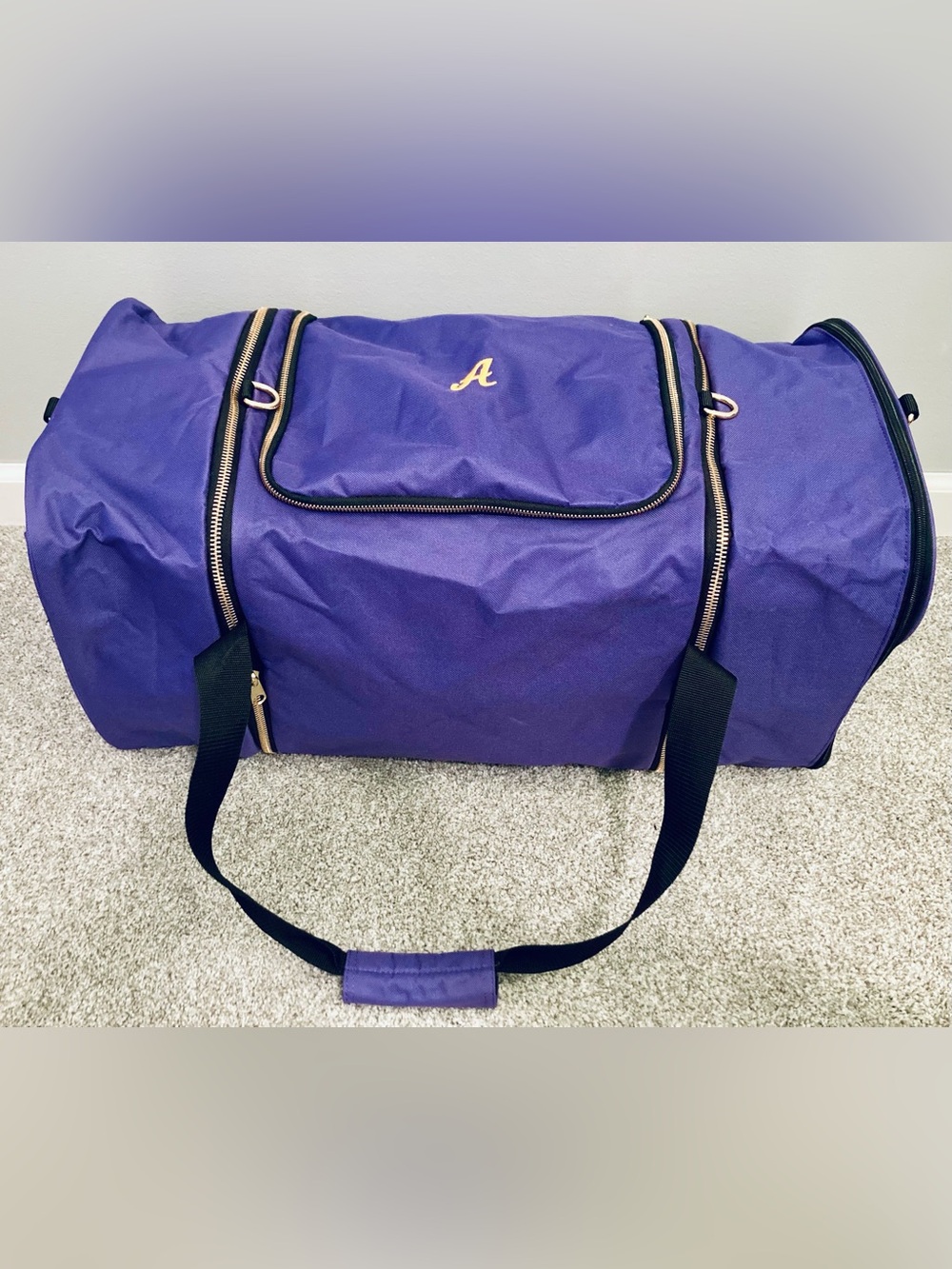 Purple Duffle Bag Monogrammed Travel/Gym Bag Removable Sides Side Strap NEW